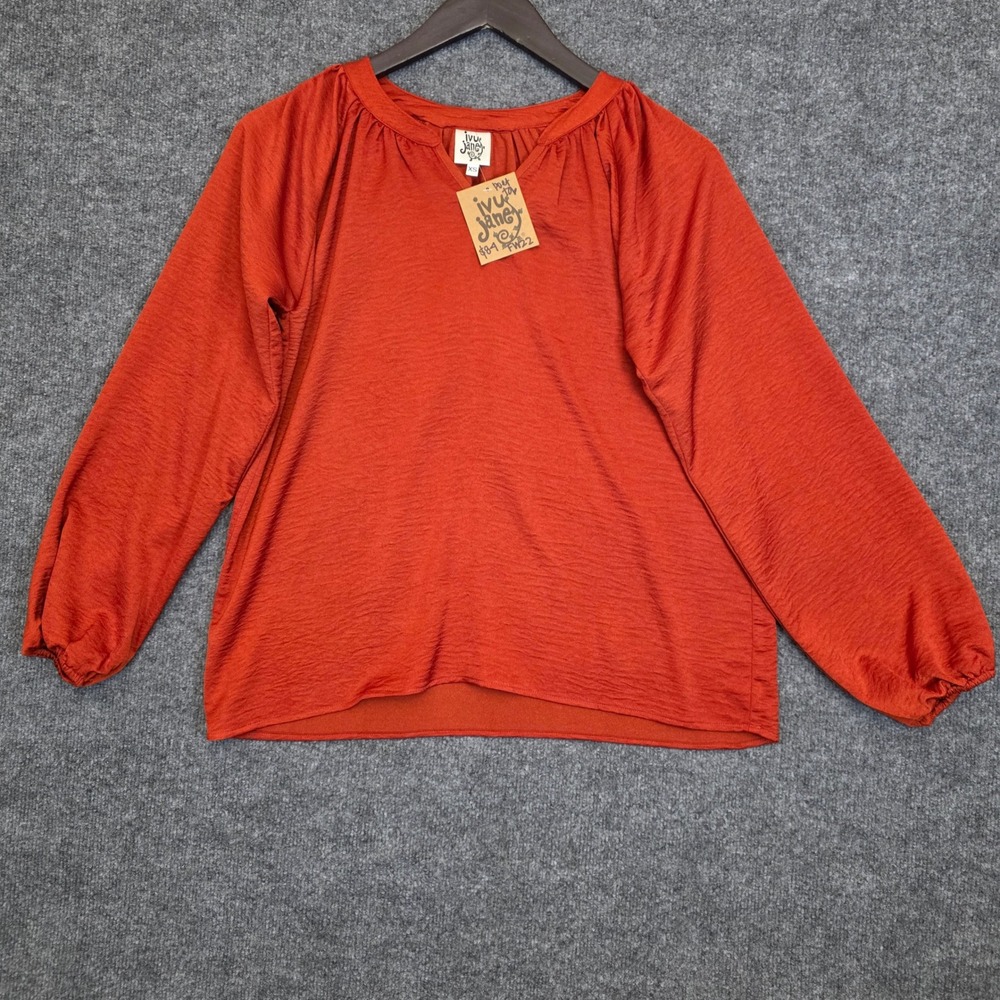 NWT Ivy Jane Poet Top Women XS Orange Crinkle Long Sleeve V-Neck Blouse 630241